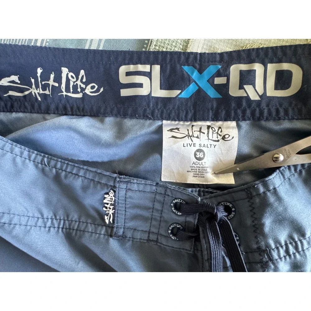 Salt Life SLX‑QD Board Shorts Men's 36x10 Skull Graphic Blue Pocket Cord Closure